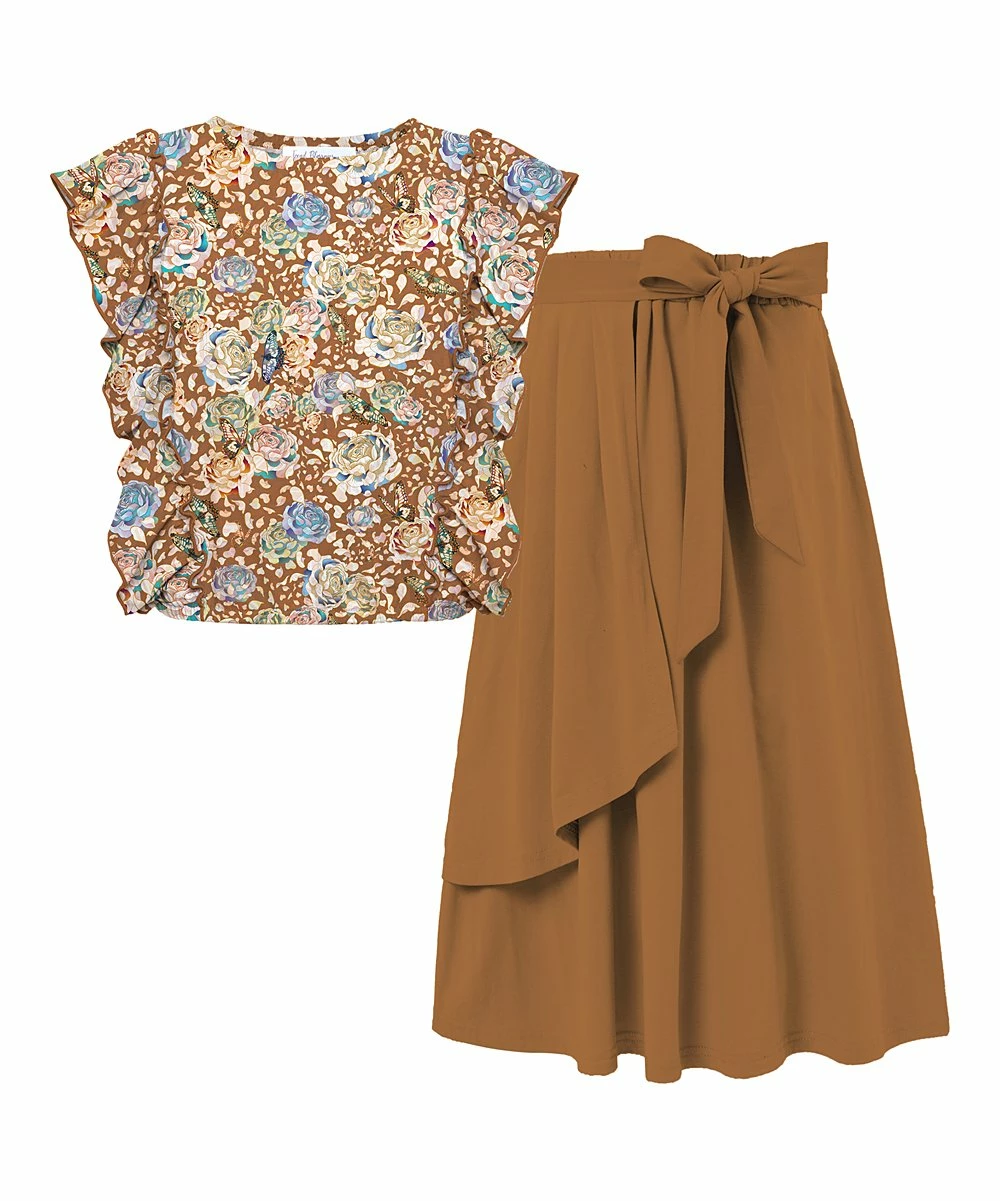 Coupon โจ Trend Blossoms Light Brown Floral Angel-Sleeve Top & Bow-Accent Maxi ๐ Skirt - ๐ง Girls ๐ 3 Coupon โจ Trend Blossoms Light Brown Floral Angel-Sleeve Top & Bow-Accent Maxi ๐ Skirt - ๐ง Girls ๐