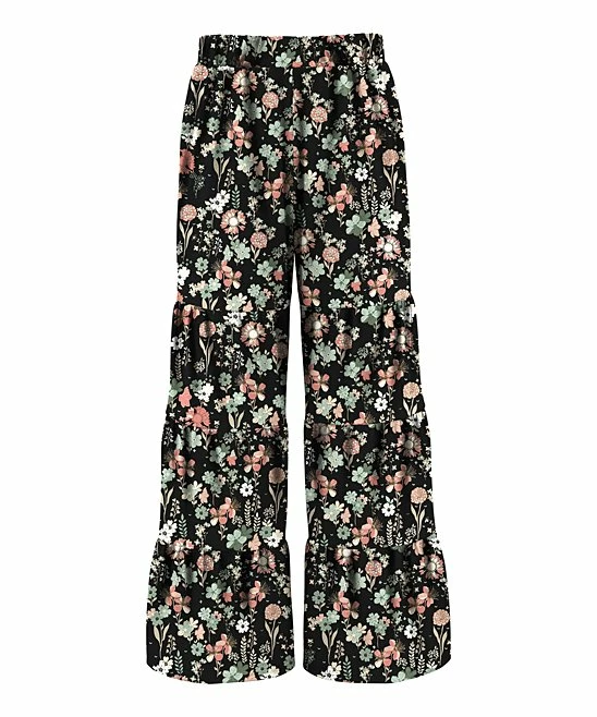 Best Sale ๐ฅฐ Trend Blossoms Black & Dusty Pink Floral Tiered Flare Pants - ๐ง Girls โ๏ธ 3 Best Sale ๐ฅฐ Trend Blossoms Black & Dusty Pink Floral Tiered Flare Pants - ๐ง Girls โ๏ธ