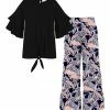 Cheap โจ Trend Blossoms Black Knot-Hem Tiered Bell-Sleeve Top & Floral Wide-Leg Pants - ๐ง Girls ๐งจ 1 Cheap โจ Trend Blossoms Black Knot-Hem Tiered Bell-Sleeve Top & Floral Wide-Leg Pants - ๐ง Girls ๐งจ -Trend Blossoms-shop zu108161137 main tm1660226208