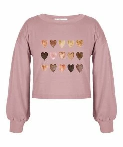 Promo 🎉 Trend Blossoms Dusty Pink Heart Puff-Sleeve Crewneck Top - 👧 Girls 🤩