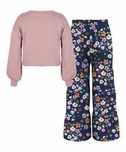 Cheapest 😉 Trend Blossoms Dusty Pink Bishop-Sleeve Top & Navy Floral Tiered Wide-Leg Pants - 👧 Girls 🤩 -Trend Blossoms-shop zu108166203 alt 1 tm1660226208
