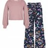 Cheapest 😉 Trend Blossoms Dusty Pink Bishop-Sleeve Top & Navy Floral Tiered Wide-Leg Pants - 👧 Girls 🤩 -Trend Blossoms-shop zu108166203 main tm1660226208