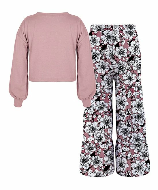 Hot Sale 🥰 Trend Blossoms Dusty Pink 'This Girl Can' Puff-Sleeve Top & Floral Flare Pants - 👧 Girls 👍 4 Hot Sale 🥰 Trend Blossoms Dusty Pink 'This Girl Can' Puff-Sleeve Top & Floral Flare Pants - 👧 Girls 👍 - Image 2