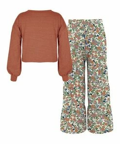 Deals 🥰 Trend Blossoms Burnt Orange Stripe Puff-Sleeve Top & Cream Floral Flare Pants - 👧 Girls 😀 -Trend Blossoms-shop zu108168820 alt 1 tm1660689291