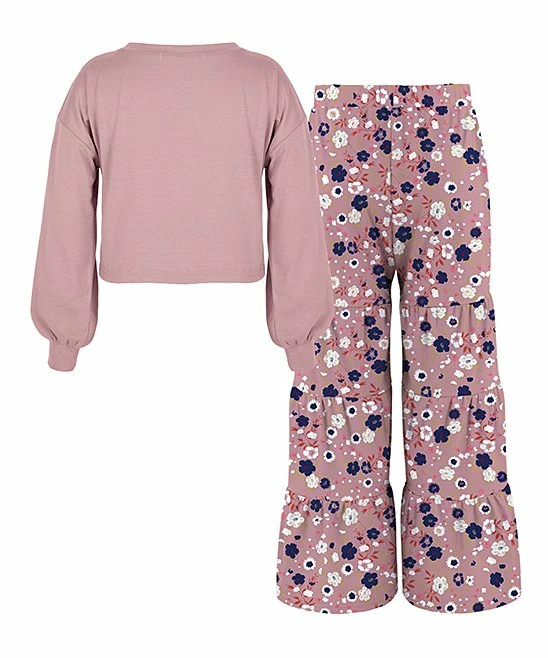 Wholesale 🎁 Trend Blossoms Dusty Pink Heart Puff-Sleeve Top & Floral Flare Pants - 👧 Girls ⭐ 4 Wholesale 🎁 Trend Blossoms Dusty Pink Heart Puff-Sleeve Top & Floral Flare Pants - 👧 Girls ⭐ - Image 2