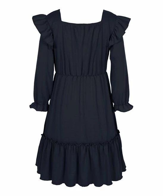 Promo ๐ Trend Blossoms Dark Navy Ruffle-Accent Long-Sleeve A-Line ๐ Dress - ๐ง Girls ๐ 4 Promo ๐ Trend Blossoms Dark Navy Ruffle-Accent Long-Sleeve A-Line ๐ Dress - ๐ง Girls ๐ - Image 2