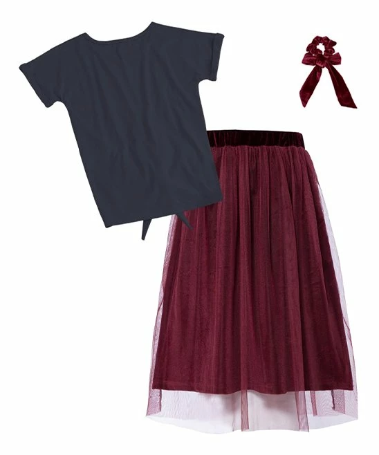 Coupon 🤩 Trend Blossoms Navy 🎁 Christmas Tree Knot-Front Tee Set - 👧 Girls 👍 5 Coupon 🤩 Trend Blossoms Navy 🎁 Christmas Tree Knot-Front Tee Set - 👧 Girls 👍 - Image 3