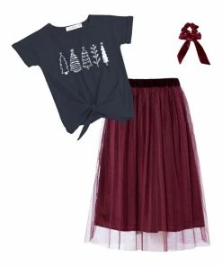 Coupon 🤩 Trend Blossoms Navy 🎁 Christmas Tree Knot-Front Tee Set - 👧 Girls 👍