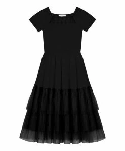 New 🥰 Trend Blossoms Black Tiered A-Line 👗 Dress - 👧 Girls 🎉