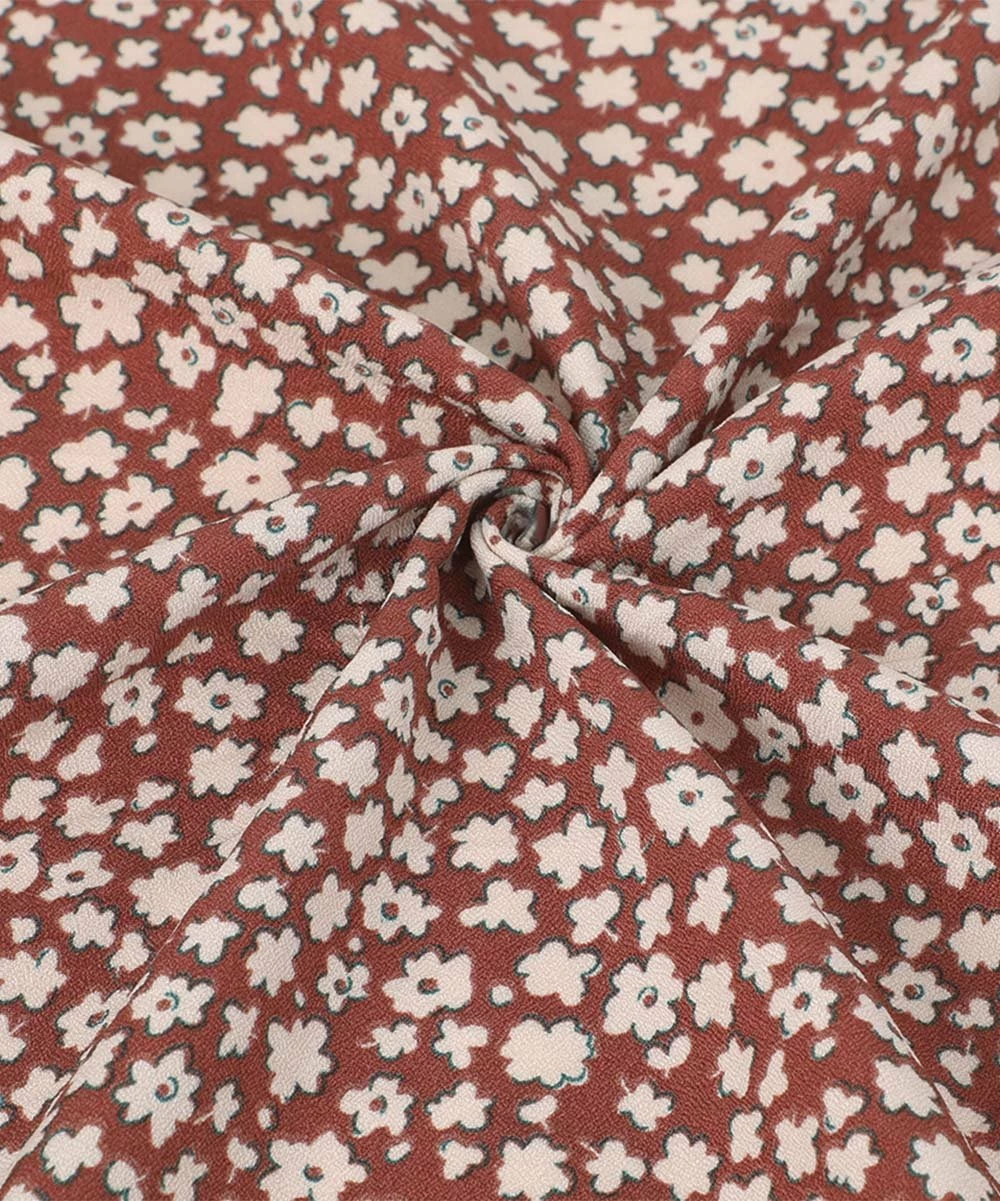 Buy 🌟 Trend Blossoms Brick Red Floral Ruffle-Sleeve A-Line 👗 Dress - 👧 Girls 😀 4 Buy 🌟 Trend Blossoms Brick Red Floral Ruffle-Sleeve A-Line 👗 Dress - 👧 Girls 😀 - Image 2