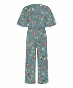 Budget 🔥 Trend Blossoms Dusty Blue & Pink Floral Belted Flutter-Sleeve Jumpsuit - 👧 Girls 👍 -Trend Blossoms-shop zu108252491 alt 1 tm1660843253