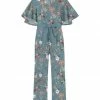 Budget 🔥 Trend Blossoms Dusty Blue & Pink Floral Belted Flutter-Sleeve Jumpsuit - 👧 Girls 👍 -Trend Blossoms-shop zu108252491 main tm1660823475