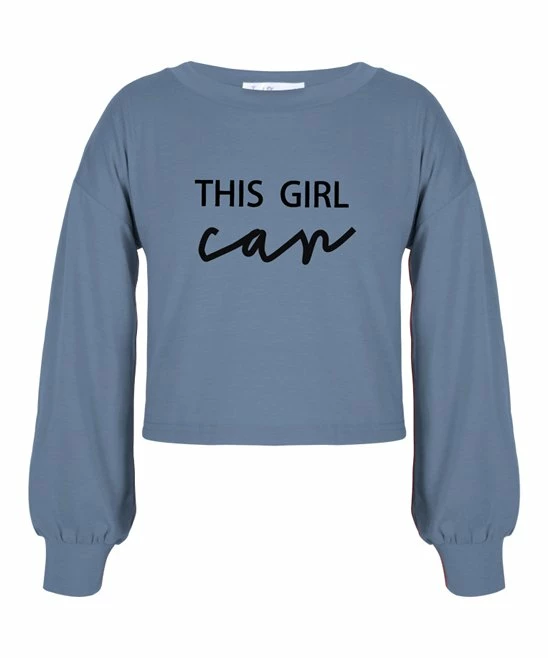 Budget ๐ Trend Blossoms Dusty Blue 'This Girl Can' Puff-Sleeve Sweater - ๐ง Girls ๐ 3 Budget ๐ Trend Blossoms Dusty Blue 'This Girl Can' Puff-Sleeve Sweater - ๐ง Girls ๐