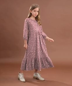 Flash Sale 🎁 Trend Blossoms Dusty Pink Dot Ruffle-Hem Maxi 👗 Dress - 👧 Girls ✔️