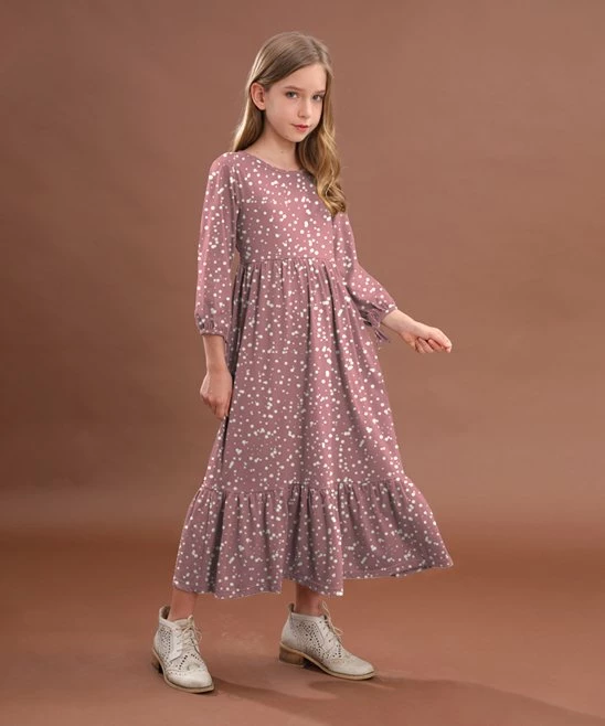 Flash Sale 🎁 Trend Blossoms Dusty Pink Dot Ruffle-Hem Maxi 👗 Dress - 👧 Girls ✔️ 3 Flash Sale 🎁 Trend Blossoms Dusty Pink Dot Ruffle-Hem Maxi 👗 Dress - 👧 Girls ✔️