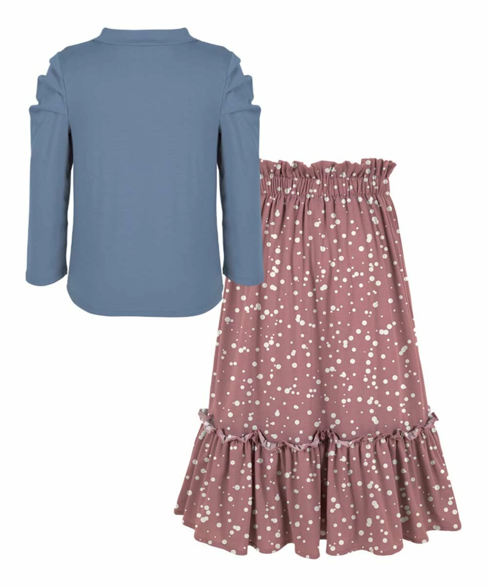 Flash Sale ❤️ Trend Blossoms Dusty Blue Puff-Sleeve Top & Dusty Pink Dot Maxi 👗 Skirt - 👧 Girls 👏 4 Flash Sale ❤️ Trend Blossoms Dusty Blue Puff-Sleeve Top & Dusty Pink Dot Maxi 👗 Skirt - 👧 Girls 👏 - Image 2