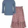 Flash Sale ❤️ Trend Blossoms Dusty Blue Puff-Sleeve Top & Dusty Pink Dot Maxi 👗 Skirt - 👧 Girls 👏 -Trend Blossoms-shop zu108257308 main tm1660823475