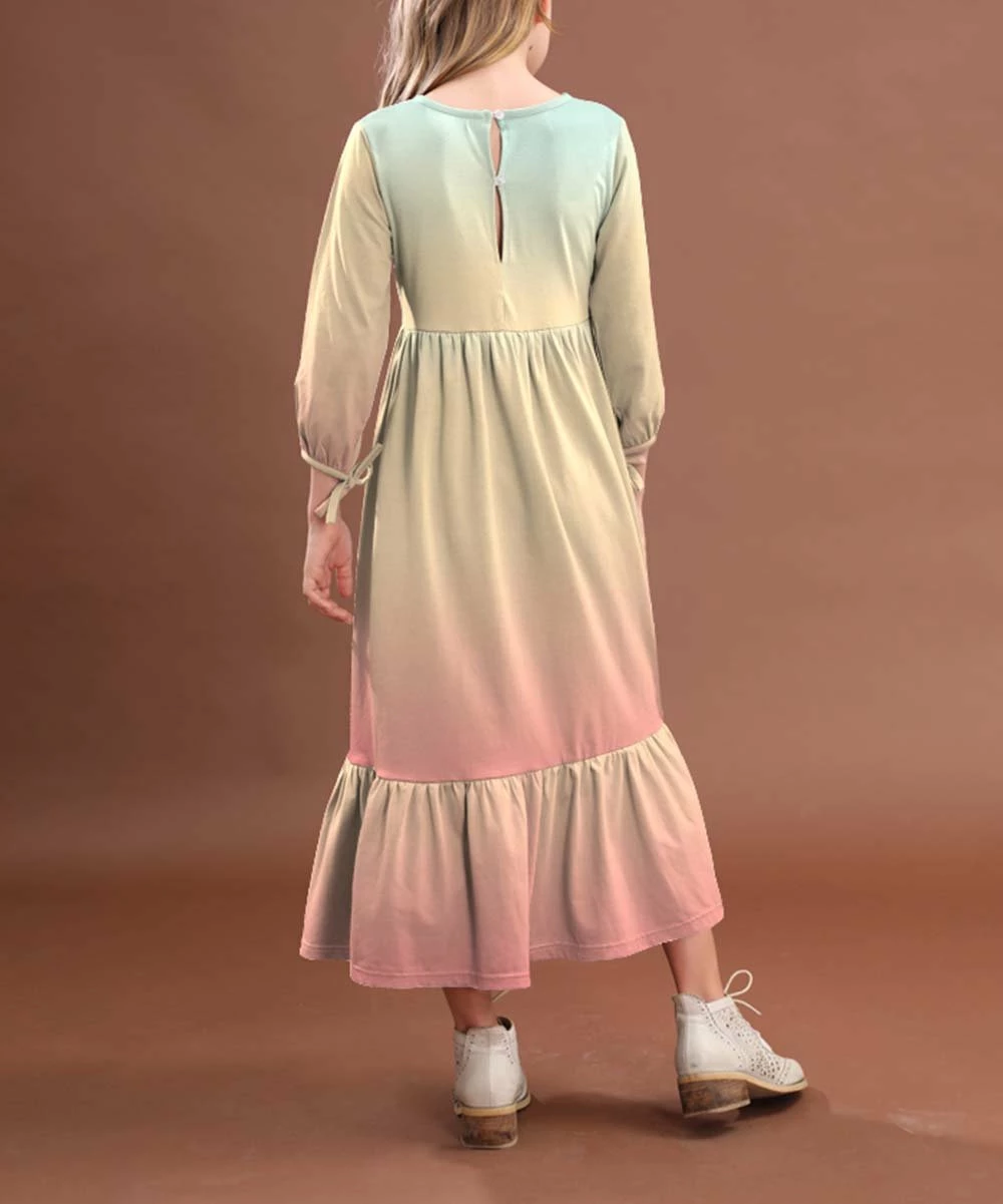 Hot Sale ๐ Trend Blossoms Light Turquoise & Peach Ombrรฉ Ruffle-Hem Maxi ๐ Dress - ๐ง Girls ๐คฉ 4 Hot Sale ๐ Trend Blossoms Light Turquoise & Peach Ombrรฉ Ruffle-Hem Maxi ๐ Dress - ๐ง Girls ๐คฉ - Image 2