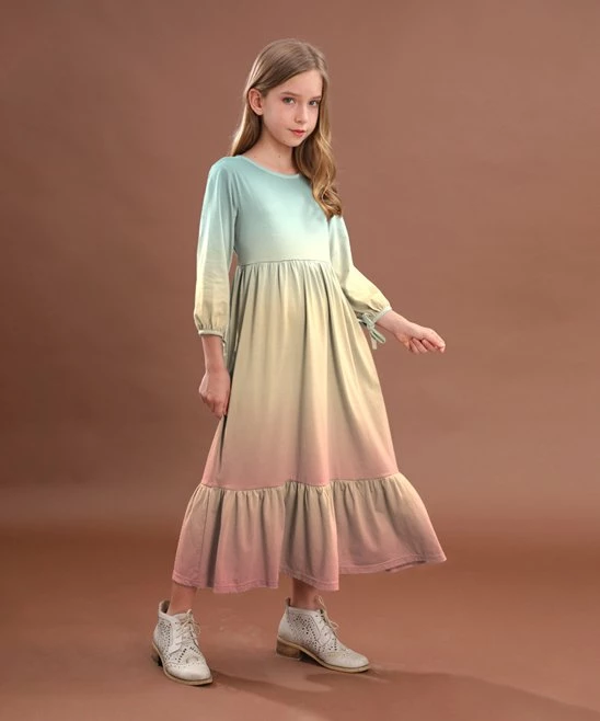 Hot Sale ๐ Trend Blossoms Light Turquoise & Peach Ombrรฉ Ruffle-Hem Maxi ๐ Dress - ๐ง Girls ๐คฉ 3 Hot Sale ๐ Trend Blossoms Light Turquoise & Peach Ombrรฉ Ruffle-Hem Maxi ๐ Dress - ๐ง Girls ๐คฉ