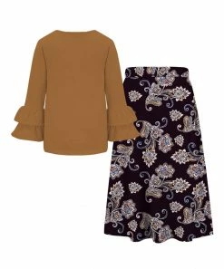 Buy 💯 Trend Blossoms Light Brown Ruffle Long-Sleeve Top & Floral Paisley Maxi 👗 Skirt - 👧 Girls ✨ -Trend Blossoms-shop zu108264067 alt 1 tm1660843253