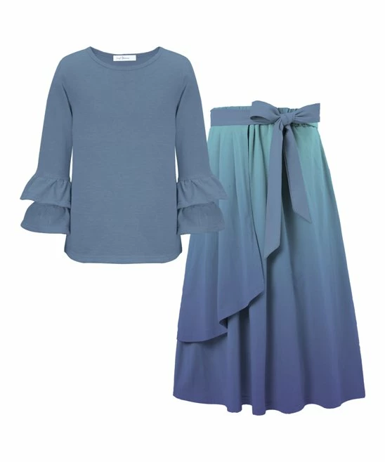 Deals ๐ Trend Blossoms Dusty Blue Ruffle Long-Sleeve Top & Ombrรฉ Bow-Accent Maxi ๐ Skirt - ๐ง Girls ๐ฏ 3 Deals ๐ Trend Blossoms Dusty Blue Ruffle Long-Sleeve Top & Ombrรฉ Bow-Accent Maxi ๐ Skirt - ๐ง Girls ๐ฏ