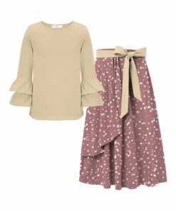 Best deal βοΈ Trend Blossoms Cream Ruffle Long-Sleeve Top & Dusty Pink Dot Maxi π Skirt - π§ Girls π