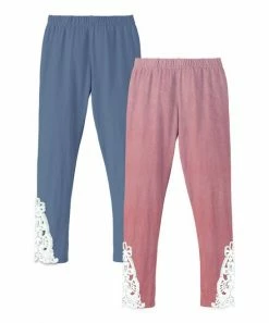 Best deal ✨ Trend Blossoms Dusty Blue & Pink Lace-Accent Velvet Leggings Set - 👧 Girls 🧨