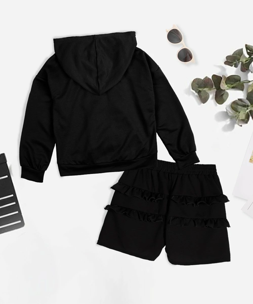 Coupon ❤️ Trend Blossoms Black Ruffle-Accent Zip-Up Hoodie & Shorts - 👧 Girls 🥰 4 Coupon ❤️ Trend Blossoms Black Ruffle-Accent Zip-Up Hoodie & Shorts - 👧 Girls 🥰 - Image 2
