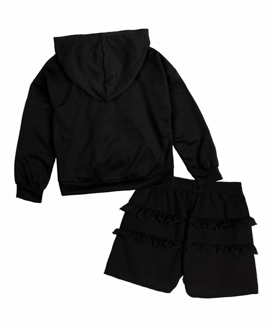 Coupon ❤️ Trend Blossoms Black Ruffle-Accent Zip-Up Hoodie & Shorts - 👧 Girls 🥰 7 Coupon ❤️ Trend Blossoms Black Ruffle-Accent Zip-Up Hoodie & Shorts - 👧 Girls 🥰 - Image 5