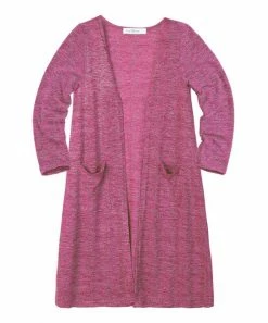 Promo ❤️ Trend Blossoms Heather Hot Pink Space-Dye Pocket Longline Open Cardigan - 👧 Girls 🥰