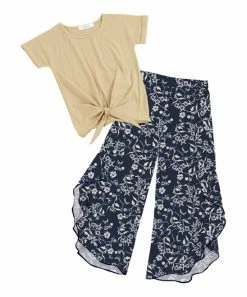 Cheapest ⌛ Trend Blossoms Cream Knot-Front Top & Navy Floral Wide-Leg Pants - 👧 Girls ✨ -Trend Blossoms-shop zu108372282 alt 3 tm1661353368