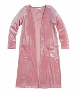 Hot Sale 🔥 Trend Blossoms Pink Velvet Pocket Longline Open Cardigan - 👧 Girls 💯