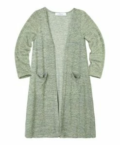 Best deal 🎉 Trend Blossoms Light Green Space-Dye Pocket Longline Open Cardigan - 👧 Girls 🤩