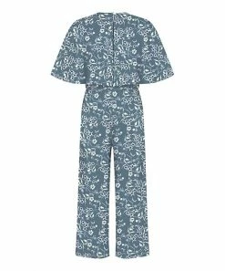 Cheapest 🧨 Trend Blossoms Dusty Blue & White Floral Cape-Sleeve Belted Surplice Jumpsuit - 👧 Girls 🎉 -Trend Blossoms-shop zu108480662 alt 1 tm1661518843