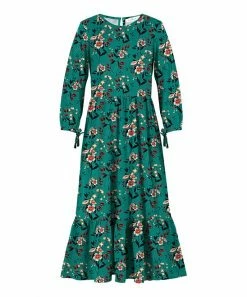 Top 10 ๐ Trend Blossoms Teal & Rust Floral Tie-Accent Puff-Sleeve Maxi ๐ Dress - ๐ง Girls โ