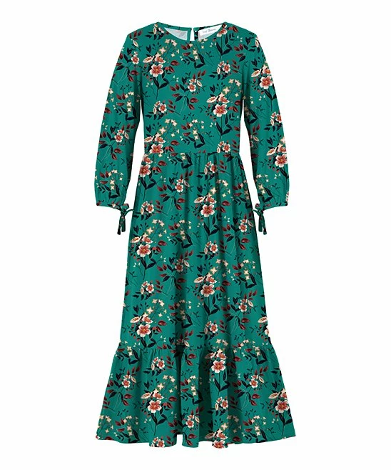 Top 10 🔔 Trend Blossoms Teal & Rust Floral Tie-Accent Puff-Sleeve Maxi 👗 Dress - 👧 Girls ⌛ 3 Top 10 🔔 Trend Blossoms Teal & Rust Floral Tie-Accent Puff-Sleeve Maxi 👗 Dress - 👧 Girls ⌛