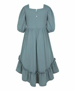 Cheapest 🎁 Trend Blossoms Dusty Blue Ruffle-Accent Hi-Low Peasant 👗 Dress - 👧 Girls 🥰 -Trend Blossoms-shop zu108547957 alt 1 tm1661780197