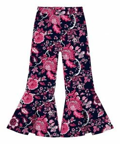Promo 🎁 Trend Blossoms Navy & Hot Pink Floral Flare Pants - 👧 Girls 🌟