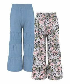 Budget 😉 Trend Blossoms Light Blue Chambray & Dusty Pink Floral Tiered Pants Set - 👧 Girls 👍 -Trend Blossoms-shop zu108553496 alt 1 tm1661780197