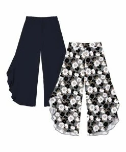 Cheap 💯 Trend Blossoms Dark Navy Gray & Black Floral Palazzo Pants Set - 👧 Girls ⭐