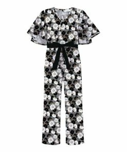 Cheap 🌟 Trend Blossoms Gray & Black Floral Tie-Sash Flutter-Sleeve Jumpsuit - 👧 Girls 🎁