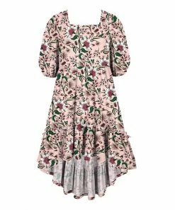 Flash Sale 🔔 Trend Blossoms Light Coral Pink Floral Ruffle-Hem Hi-Low 👗 Dress - 👧 Girls ✨