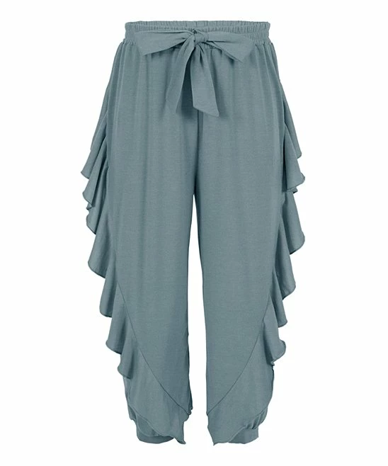 Flash Sale โ Trend Blossoms Dusty Turquoise Ruffle-Accent Bow-Belt Joggers - ๐ง Girls ๐งจ 3 Flash Sale โ Trend Blossoms Dusty Turquoise Ruffle-Accent Bow-Belt Joggers - ๐ง Girls ๐งจ
