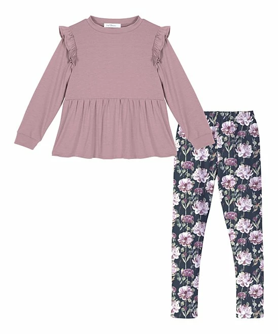 Top 10 🥰 Trend Blossoms Dusty Pink Ruffle-Accent Long-Sleeve Top & Navy Floral Leggings - 👧 Girls 😉 3 Top 10 🥰 Trend Blossoms Dusty Pink Ruffle-Accent Long-Sleeve Top & Navy Floral Leggings - 👧 Girls 😉