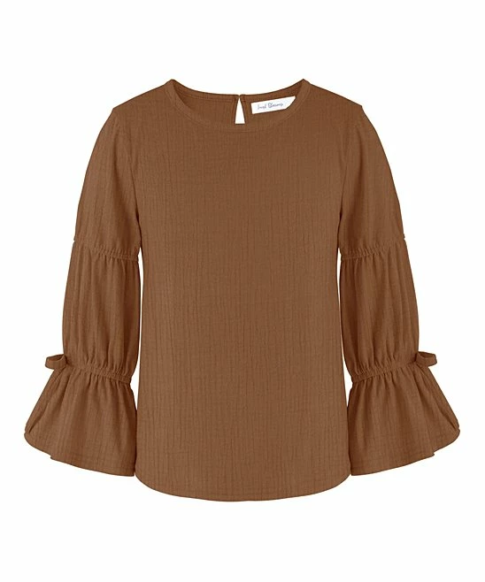 Cheapest ๐ Trend Blossoms Brown Crinkle Poet-Sleeve Crewneck Top - ๐ง Girls โจ 3 Cheapest ๐ Trend Blossoms Brown Crinkle Poet-Sleeve Crewneck Top - ๐ง Girls โจ