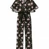 Budget 😍 Trend Blossoms Black & Light Pink Floral Bell-Sleeve Belted Surplice Jumpsuit - 👧 Girls ⌛ -Trend Blossoms-shop zu108728375 main tm1662470552