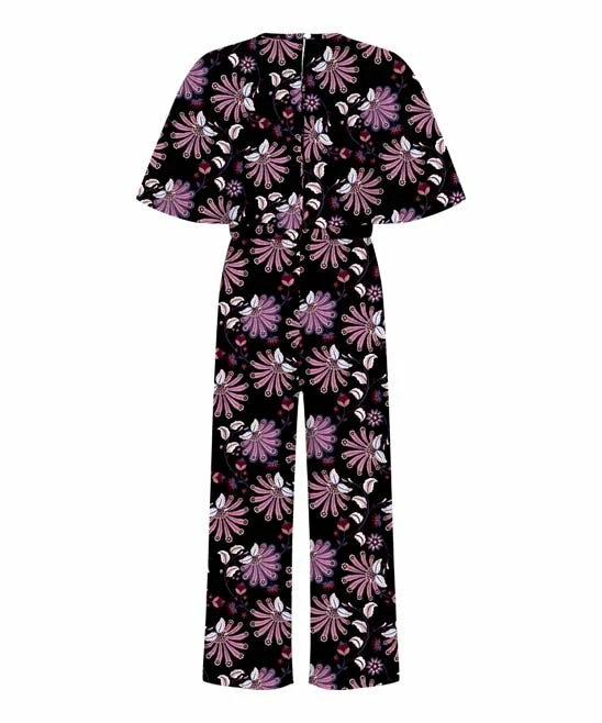 Best deal 🔔 Trend Blossoms Dark Navy & Pink Floral Belted Surplice Jumpsuit - 👧 Girls 😉 4 Best deal 🔔 Trend Blossoms Dark Navy & Pink Floral Belted Surplice Jumpsuit - 👧 Girls 😉 - Image 2