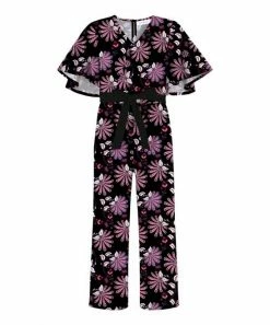 Best deal 🔔 Trend Blossoms Dark Navy & Pink Floral Belted Surplice Jumpsuit - 👧 Girls 😉