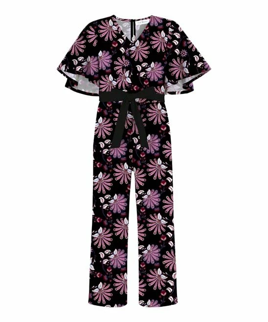 Best deal 🔔 Trend Blossoms Dark Navy & Pink Floral Belted Surplice Jumpsuit - 👧 Girls 😉 3 Best deal 🔔 Trend Blossoms Dark Navy & Pink Floral Belted Surplice Jumpsuit - 👧 Girls 😉