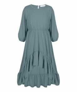 Coupon 👏 Trend Blossoms Dusty Blue Ruffle-Hem Hi-Low 👗 Dress - 👧 Girls ⌛